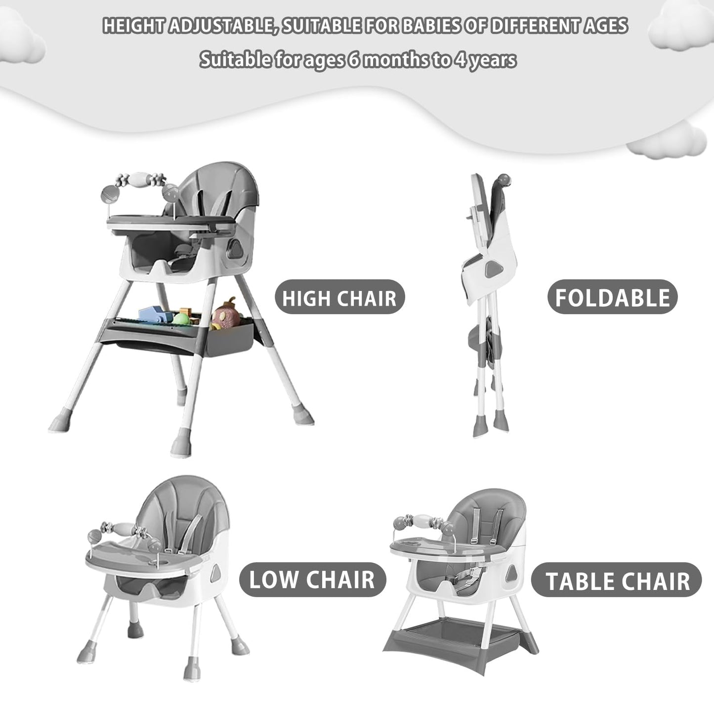 UBRAVOO 3-in-1 Foldable High Chair for Baby & Toddler