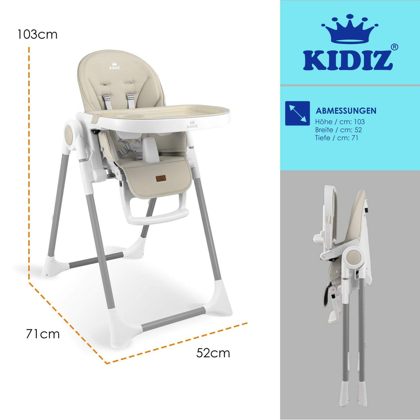 KIDIZ® 3-in-1 Baby High Chair with Play Bar and Reclining Function