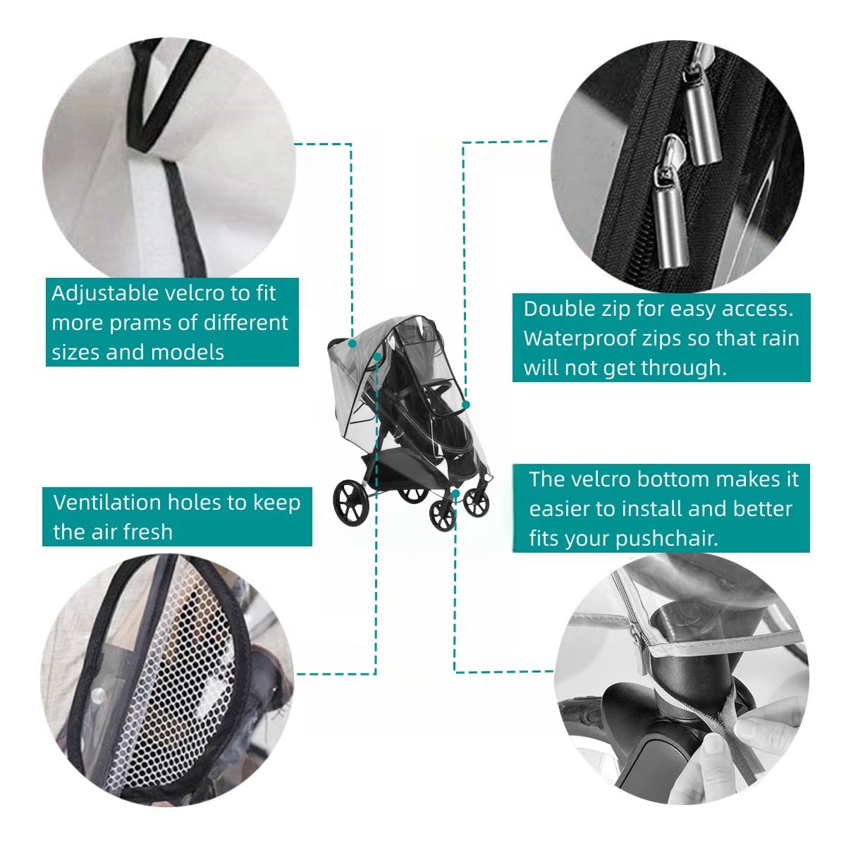 Universal Stroller Rain Cover with Window and Double Zipper