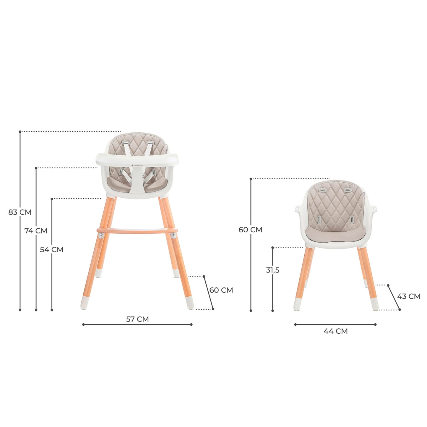Kinderkraft SIENNA 2-in-1 Baby High Chair with Wooden Legs