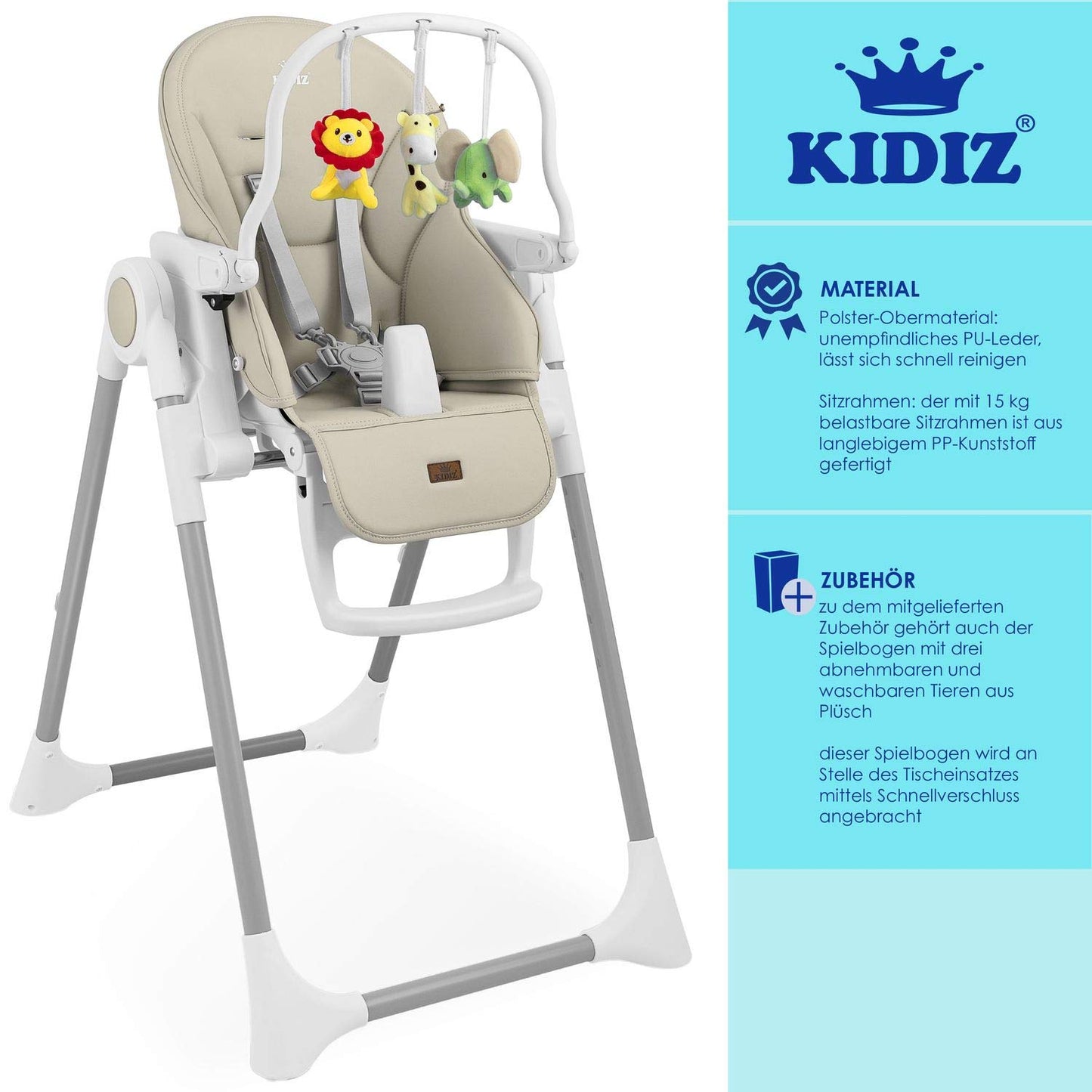 KIDIZ® 3-in-1 Baby High Chair with Play Bar and Reclining Function