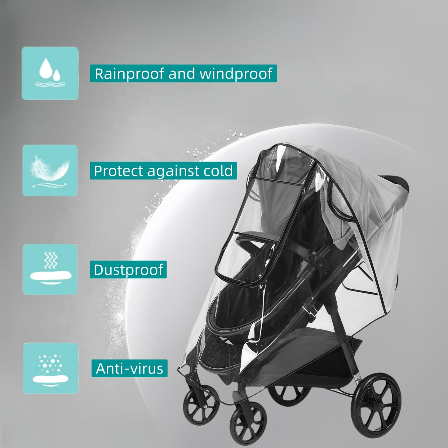 Universal Stroller Rain Cover with Window and Double Zipper