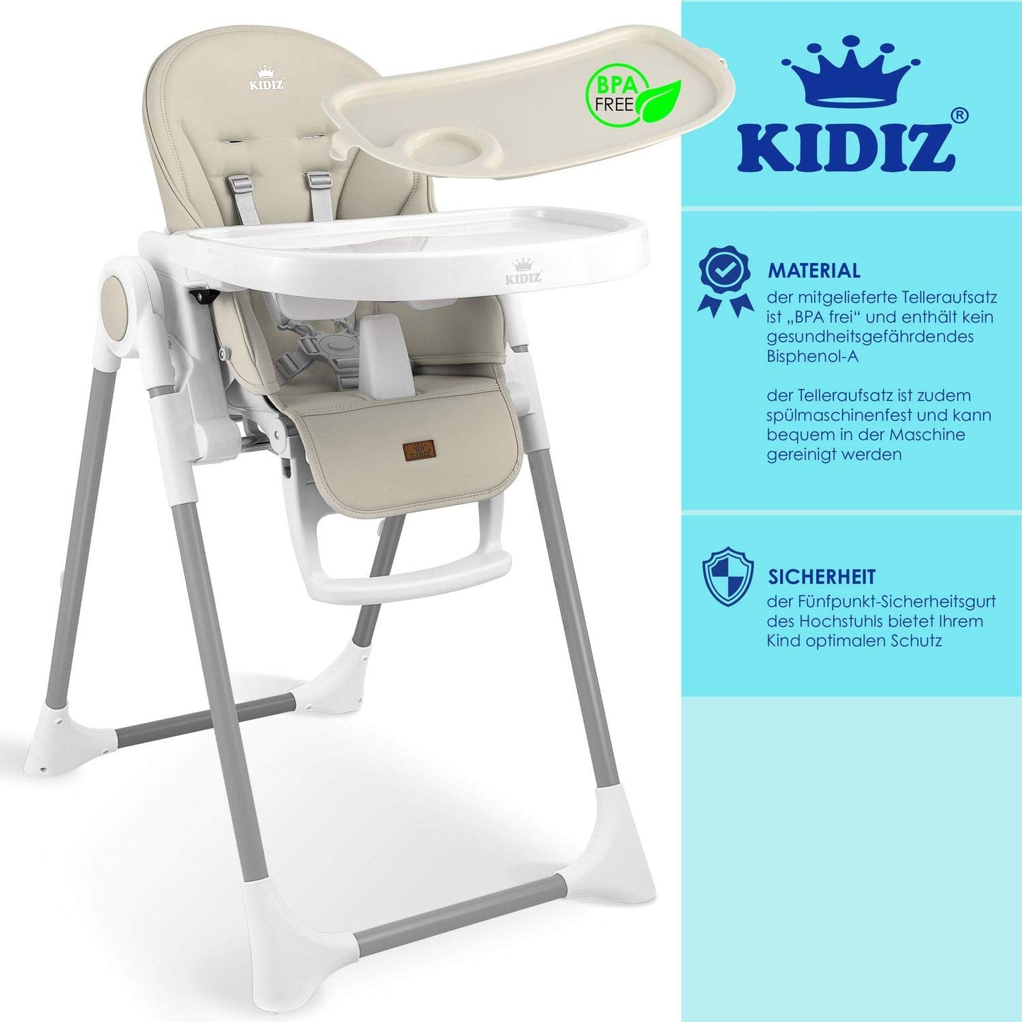 KIDIZ® 3-in-1 Baby High Chair with Play Bar and Reclining Function