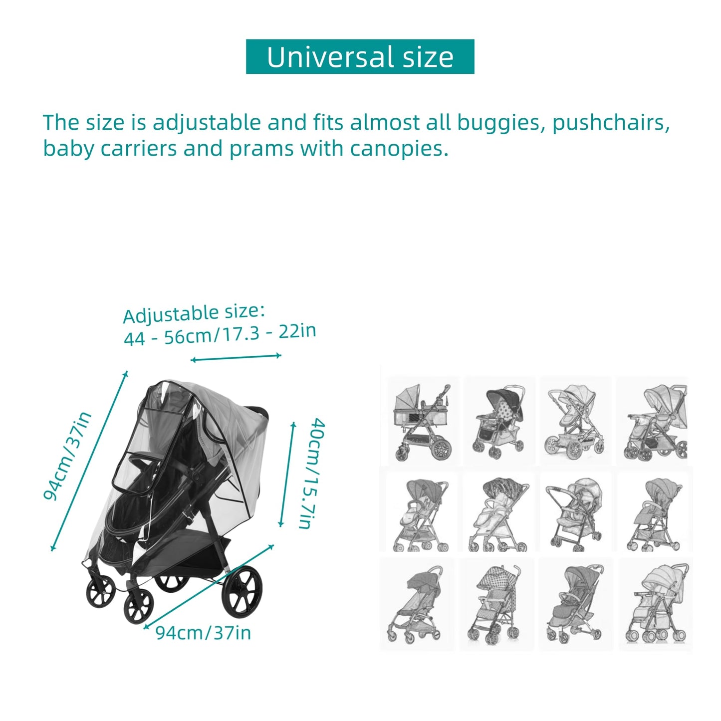 Universal Stroller Rain Cover with Window and Double Zipper