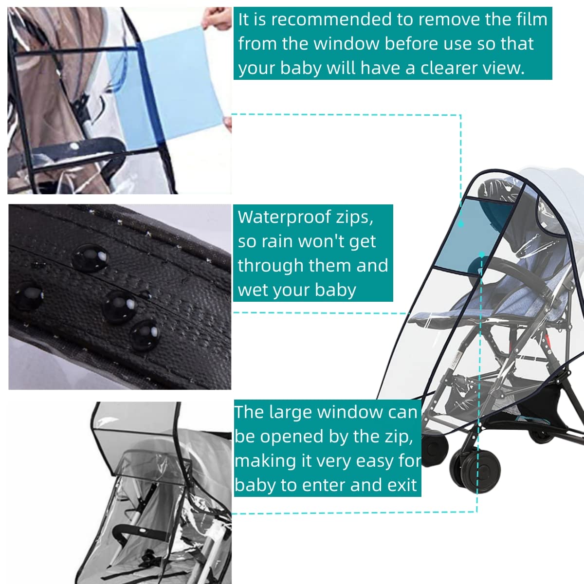 Universal Stroller Rain Cover with Window and Double Zipper