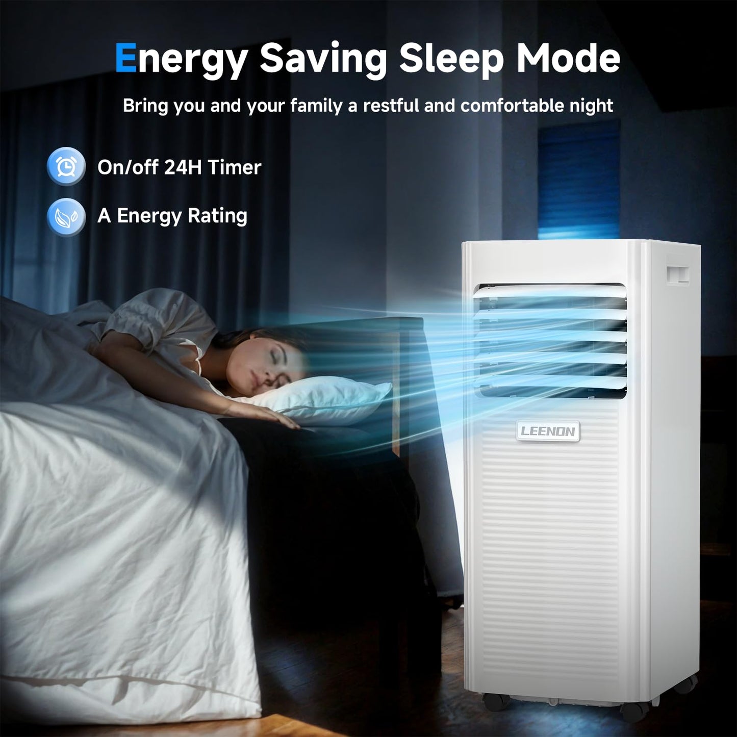Klimaanlage Mobil 9000 BTU, LEENON Mobil Klimagerät 4 in 1 Kühlen Entfeuchten Ventilato& Schlafmodus, 2.6KW Mobile Klimaanlage mit Abluftschlauch, Fernbedienung/24h Time für Zuhause Bür bis zu 35 m²
