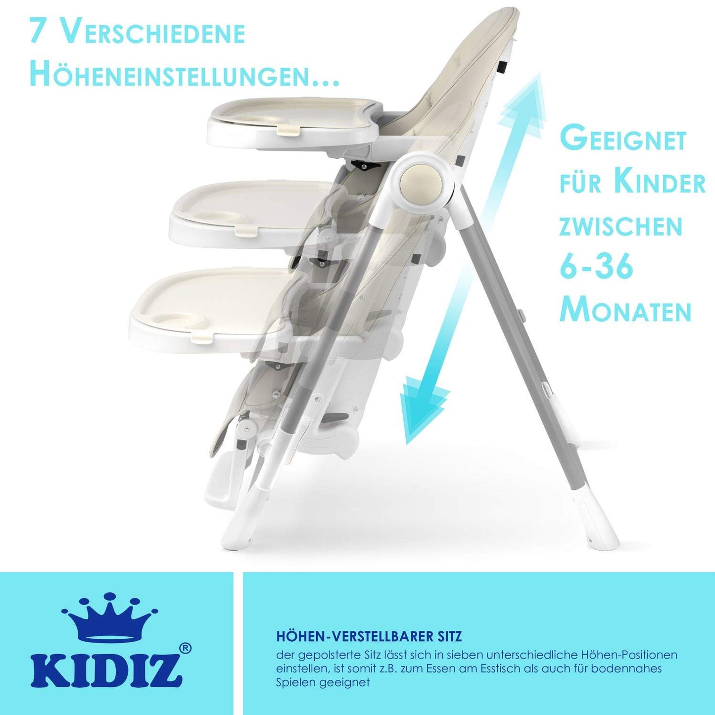 KIDIZ® 3-in-1 Baby High Chair with Play Bar and Reclining Function