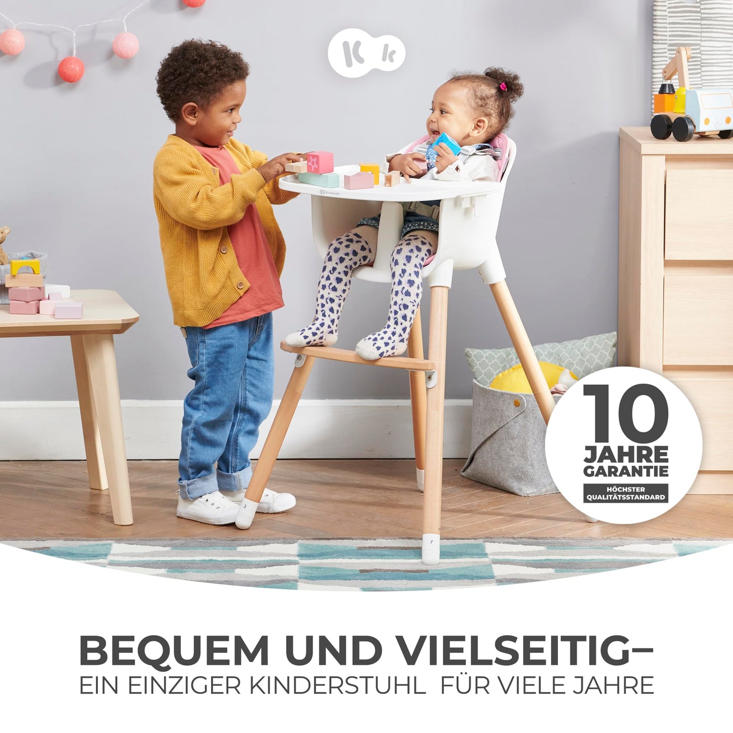 Kinderkraft SIENNA 2-in-1 Baby High Chair with Wooden Legs