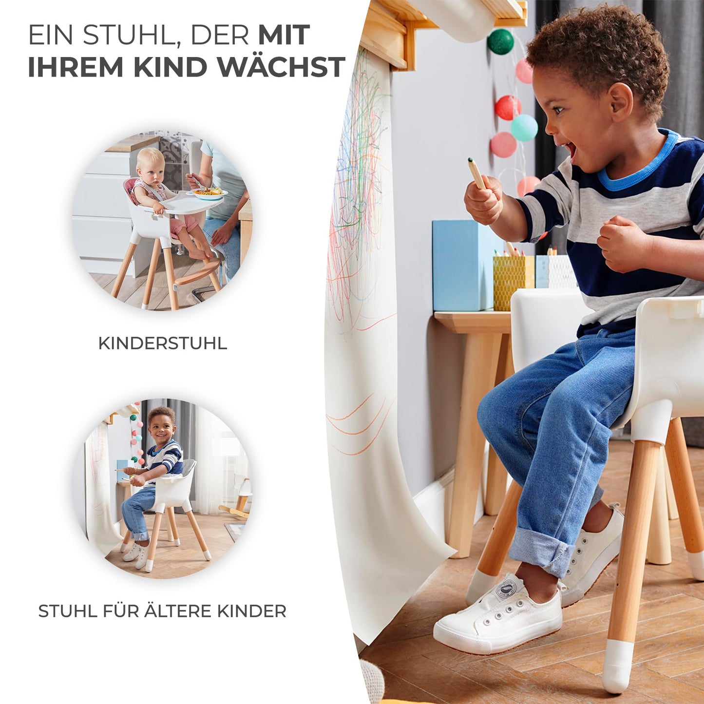 Kinderkraft SIENNA 2-in-1 Baby High Chair with Wooden Legs