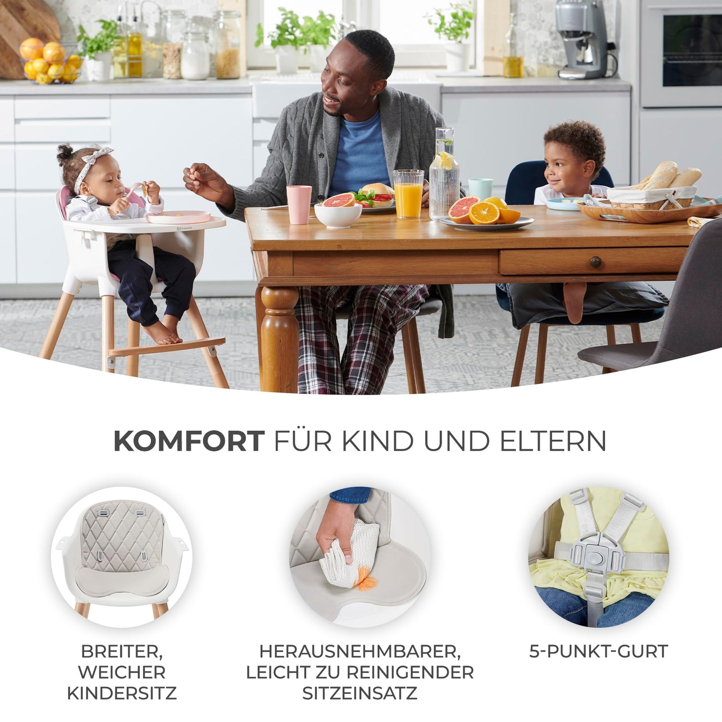 Kinderkraft SIENNA 2-in-1 Baby High Chair with Wooden Legs