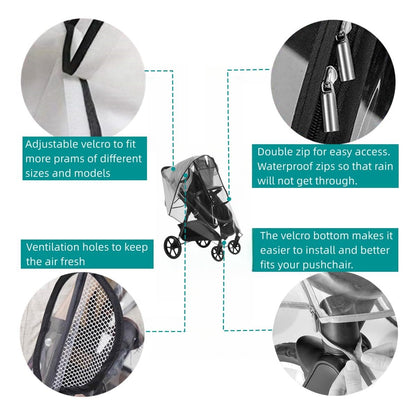 Universal Stroller Rain Cover with Window and Double Zipper