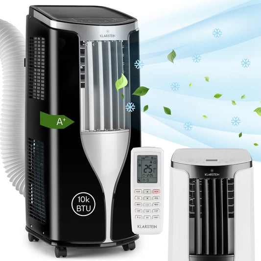 Klarstein Mobile Klimaanlage mit Abluftschlauch, 3-in-1 Klimagerät mit Ventilator & Luftentfeuchter, Kleine & Portable für Wohnung & Büro, Nachtmodus, 10000 BTU AC mit Niedrigem Verbrauch