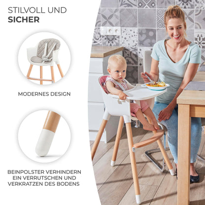 Kinderkraft SIENNA 2-in-1 Baby High Chair with Wooden Legs